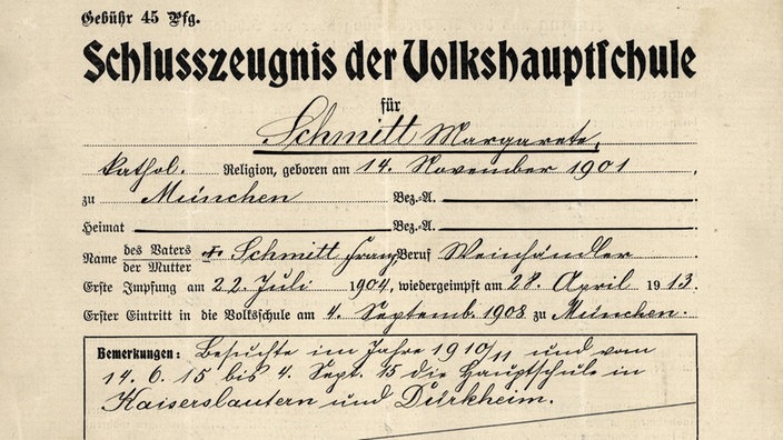 Schulzeugnis einer Volkshauptschule von 1916