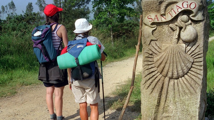 Der Jakobsweg: Ortsschild Santiago de Compostela